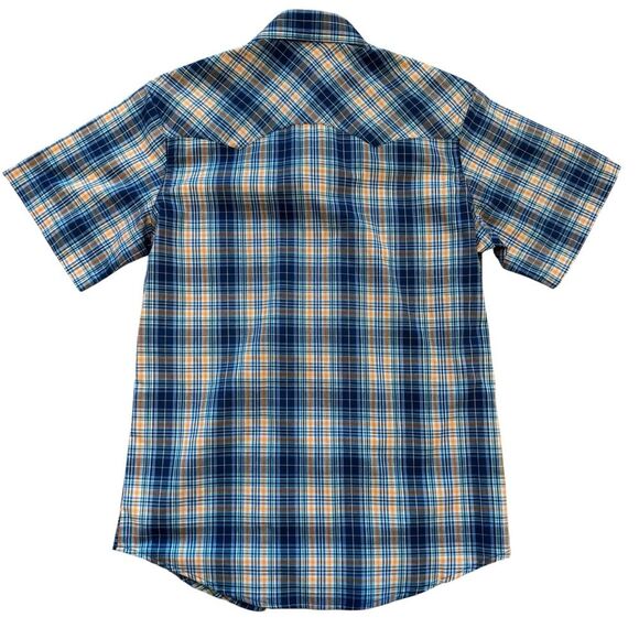 Wrangler Wrancher Men’s Short Sleeve Pearl Snap Plaid Shirt Blue Size M NWT - Picture 3 of 6